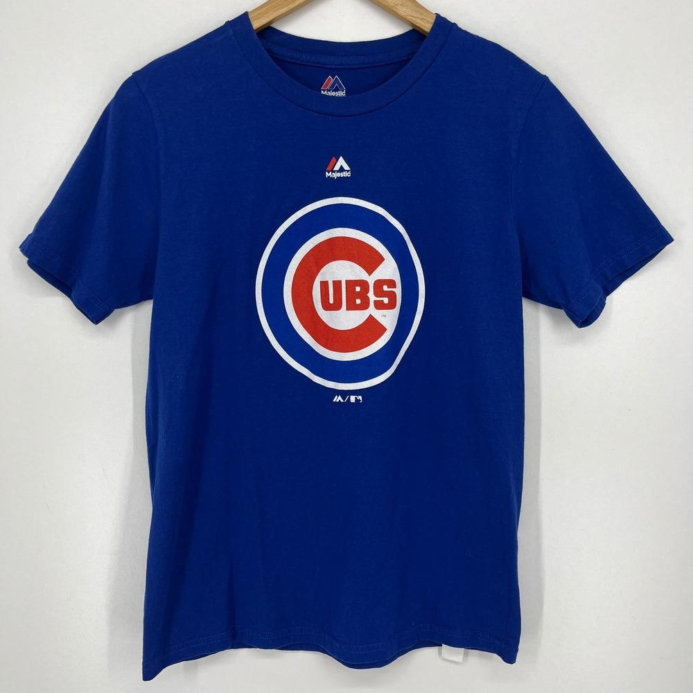 Majestic Chicago Cubs Youth T-Shirt Royal Blue MLB Logo Kids Size L 14/16